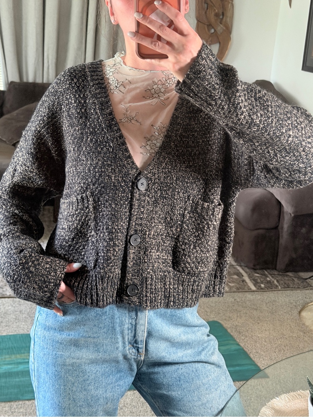 John + Jenn Charcoal Marled V-Neck Button Cardigan
